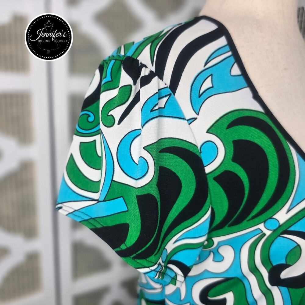 3/$30 Susan Lawrence Multicolored Swirl Print V Neck Empire Waist Top Size PL - Picture 6 of 10